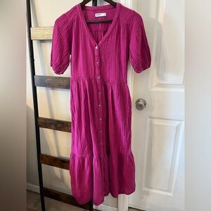 Sonoma Fuchsia Long Sleeve Button Dress
